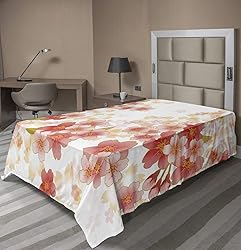 Ambesonne Floral Flat Sheet, Japanese Sakura