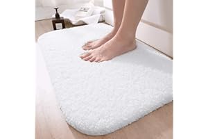 DEXI Bathroom Rug Mat, Extra Soft and Absorbent Bath Rugs, Washable Non-Slip Carpet Mat for Bathroom Floor, Tub, Shower Room (24"x16", White)
