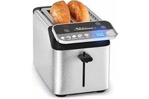 WHALL Toaster 2 Slice, Touch Screen Toasters with Projection Display, 1.5" Wide Slot, 5 Bread Types & 11 Shade Settings, Digi