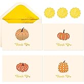 Crisky 50 Pack Pumpkin Thank You Cards with Envelopes and Stickers, Fall Wedding Thank You Card Autumn Blank Note Cards for Bridal Shower Baby Shower Thanksgiving Business, Stick Well