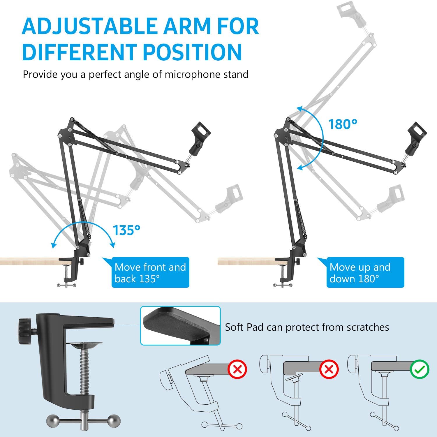 InnoGear Heavy Duty Microphone Stand with Mic Microphone Windscreen and Dual Layered Mic Pop Filter Suspension Boom Scissor Arm Stands for Blue Yeti,Blue Spark and Other Mic: Musical Instruments
