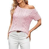 Cakulo Womens Cable Knit Short Sleeve Sweaters Tops Lightweight Crew Neck Pullover Sweater 2025