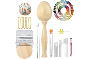 GENERIC Darning Egg - Mini Darning Loom, Darning Egg Weaving Tool Set with Small Weaving Loom Kit with 14 Pcs Large Eye Needles 50 Colors Darning Thread for Handcraft DIY Weaving Repair Tool