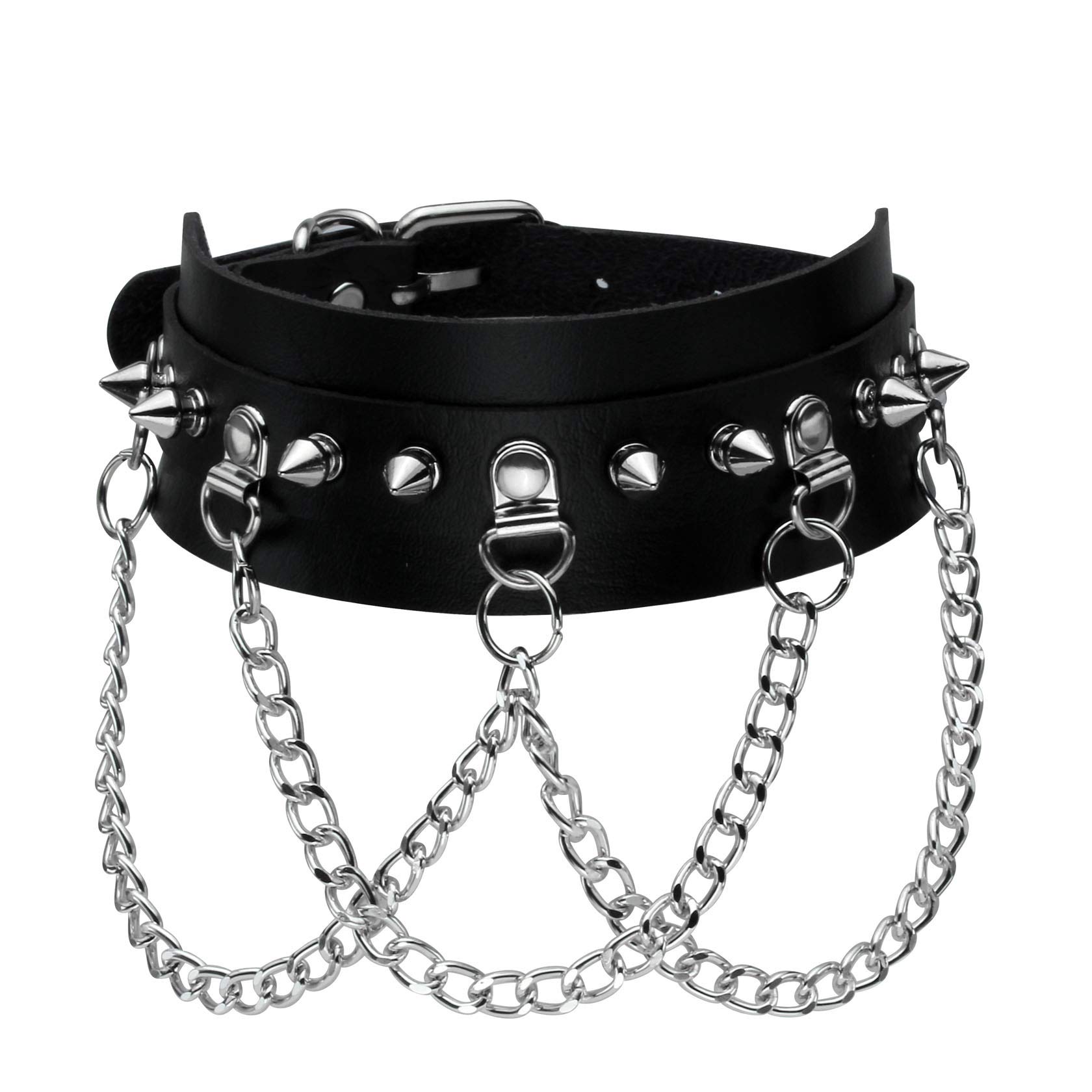 MILAKOO Goth PU Leather Choker Necklace for Women Rivet Spike Studded Collar Necklace Multi-Chains Link Necklace for Punk Rocker