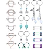 Vsnnsns 12 Pairs 14G Nipple Piercing Jewelry Surgical Steel Cubic Zirconia Nipple Rings Skull Nipple Piercing Jewelry for Women Men 14 Gauge Silver Black Rainbow Rose Gold