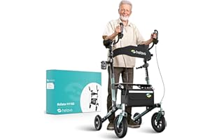 Helavo All Terrain Upright Walker with Flat-Free Solid Rubber Tires - Outdoor Stand Up Walker for Seniors - Tall Standing Rollator with Seat