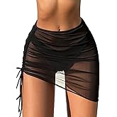 SHENHE Women's Mesh Swim Cover Up Skirt Drawstring Sheer Beach Mini Skirt Coverup