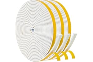 BLOSY White Weatherstripping 1/4"W x 1/8"T, Foam Seal Strip for Window Door, Adhesive Foam Insulation Tape Reduce Noise Dust Cold Air, 16FT Each x 3 Rolls