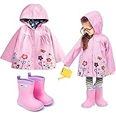 Twistover 2 Pcs Toddler Raincoat Rain Boots Set Kids Baby Cartoon Hoodie Zipper Jacket Short Rain Shoes for Little Boys Girls