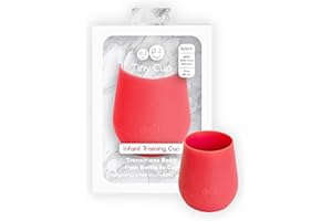 ezpz Tiny Cup (Coral) - 4 months+ - 100% Silicone Training Cup for Infants - Designed by a Pediatric Feeding Specialist - Baby-Led Weaning Essentials & Baby Gifts