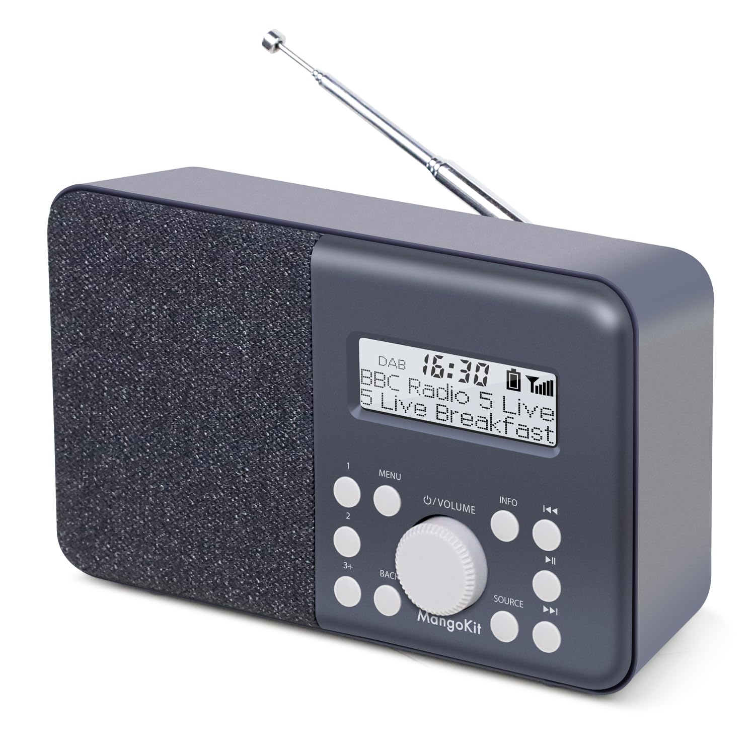 MangoKit MD1 Portable DAB+ Radio I Digital Radios Mains and Battery I DAB Radios I FM Radios I Kitchen Radio I Dual Alarms Clock I HUGE **10hr** Battery Play I 40 Presets, Headphone Jack I Dark Grey