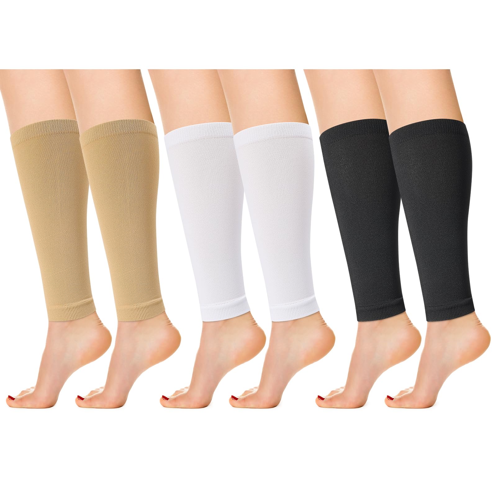 3 Pairs Compression Calf Sleeves (20-30mmHg), Calf Support for Women Calf Compression Socks Footless Compression Socks for Leg Support, Shin Splint, Running, Air Travel, Cycling