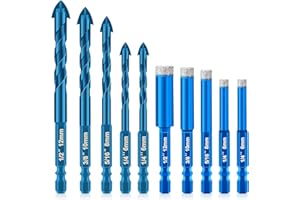 10Pcs Diamond Drill Bit Set, Hex Shank Tile Drill Bit 6/6/8/10/12mm Four Blades Masonry Drill Bits with Box Diamond Hole Saw 