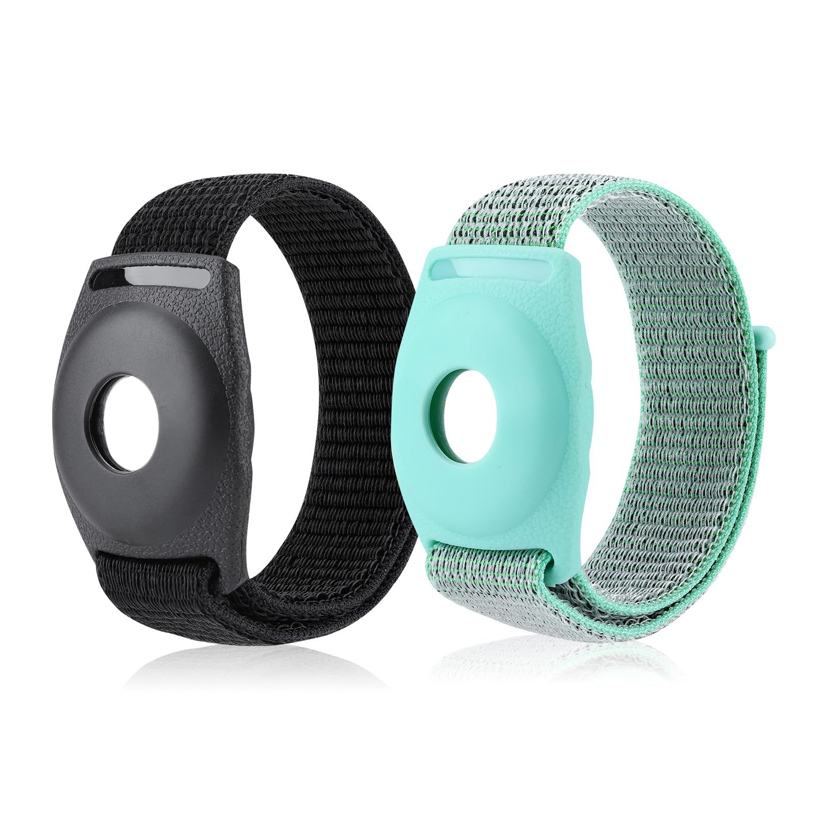 Niboow [2 Pack Nylon Wristband Compatible with Apple AirTag, Children’s Safety Anti-Loss and Anti-Scratch Protection for Location GPS Tracke for Toddler Child Girls Boys (Black+Light Blue)