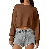 QINSEN Women's Mock Neck Cropped Sweater Long Sleeve Drop Shouler Oversized Knit Pullover Tops