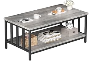 Homeiju Coffee Table for Living Room with Slatted Sides Frame, Modern Farmhouse Living Room Table with 2-Tier Storage Shelf for Home Office, Apartment, 39 inch Grey Wash