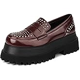 feetquake Womens Dress Shoes with Sparked Studs Chunky Sole Pumps Shoes for Women Comfortable Flats and Dressy Black Loafers Women