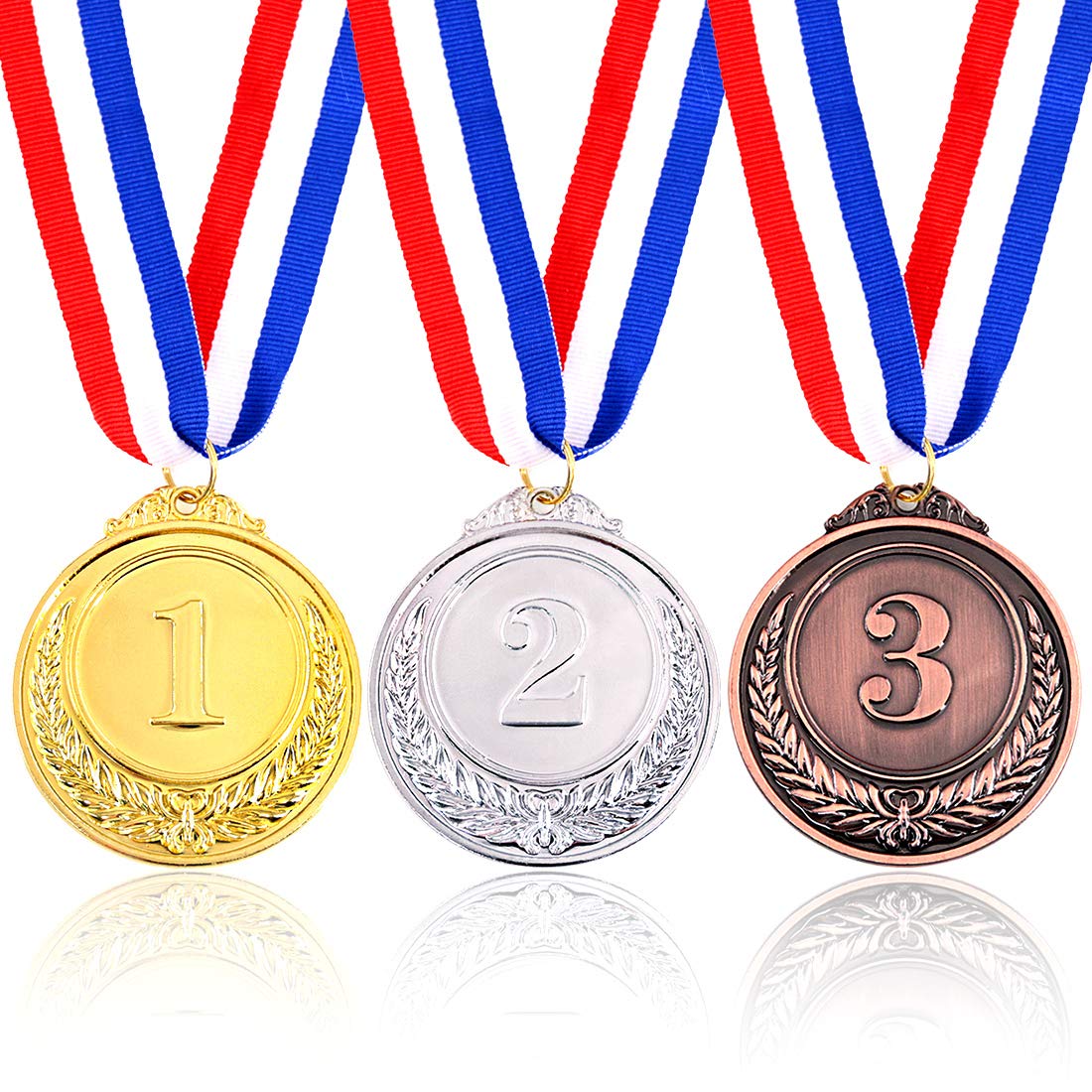Keadic 3 Pieces Metal Winner Gold Silver Bronze Award Medals With Neck Ribbon, Olympic Style, 2.59 Inches, Great for Party Favor Decorations and Awards Ceremonies