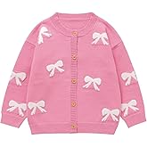 Valseclub Girls Cute Bow Knitted Open Front Cardigan Button Up Oversized Sweater Outerwear