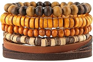HZMAN Wrap Bracelets Men Women, Hemp Cords Wood Beads Ethnic Tribal Bracelets, Leather Wristbands