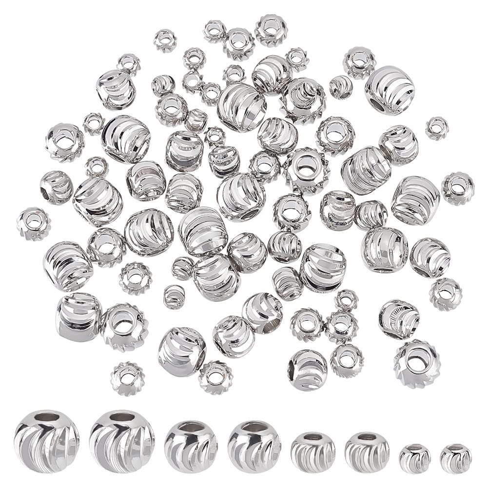 BENECREAT 80Pcs 4 Sizes Real Platinum Plated Spacer Beads, 3mm~6mm Round Brass Beads for Necklaces, Bracelets and Jewelry Making, 20Pcs/Size