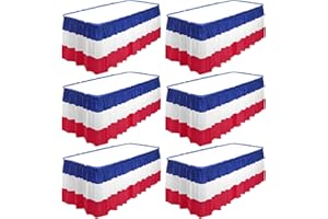 PESONLOOK 6 Pack Red White Blue Table Skirts 14Ft×29In Patriotic Table Skirt for Rectangle Tables Disposable Table Skirts for Memorial Day,Veterans Day,Independence Day,Birthday Party Decorations