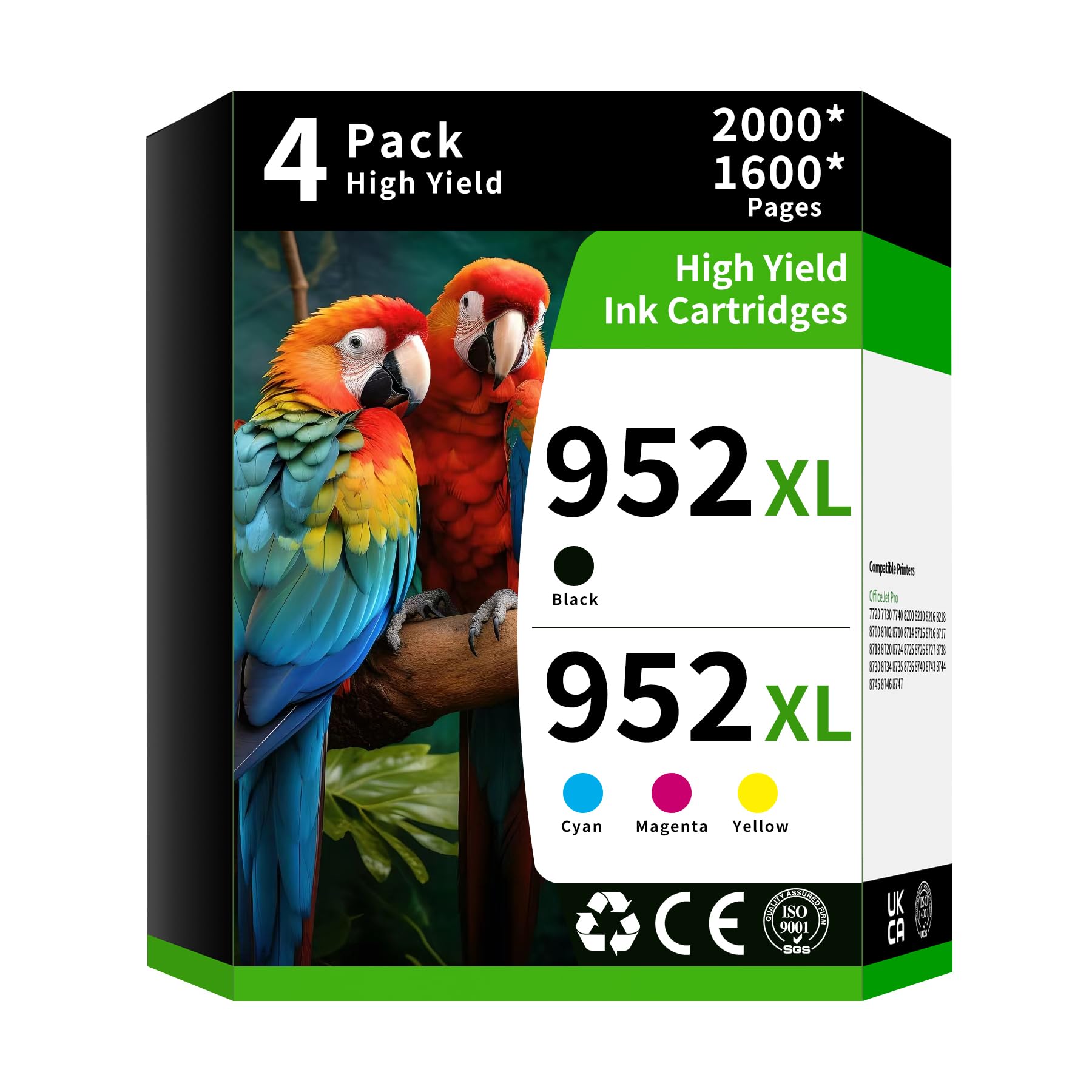 Photo 1 of 952XL Pack (4-Pack, BK, CMY) Replacement for HP 952XL Ink Cartridges Combo Pack HP Ink 952XL Black and 952 Color Combo Pack for hp printers OfficeJet 8702 Pro 8710, 7740, 8720, 8725, 8210, 8715, 8740