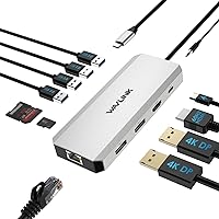 WAVLINK USB C Docking Station, 12 in 1 Triple Display USB C Hub for Windows with Dual DP, HDMI, Gigabit Ethernet, USB3.0/2.0 