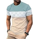 RoseSeek Men's Color Block Short Sleeve Shirts Geo Print Round Neck Casual T-Shirt Summer Tee Tops
