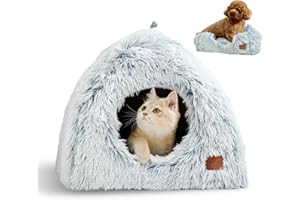 CATISM Cat Bed, Cat Cave for Indoor Cats, Soft Cat Dome, Self-Warming 2 in 1 Foldable Pet Cat House with Washable Cushioned Pillow Calming Fluffy Dog Beds for Small Dogs with Anti-Slip Bottom Gray