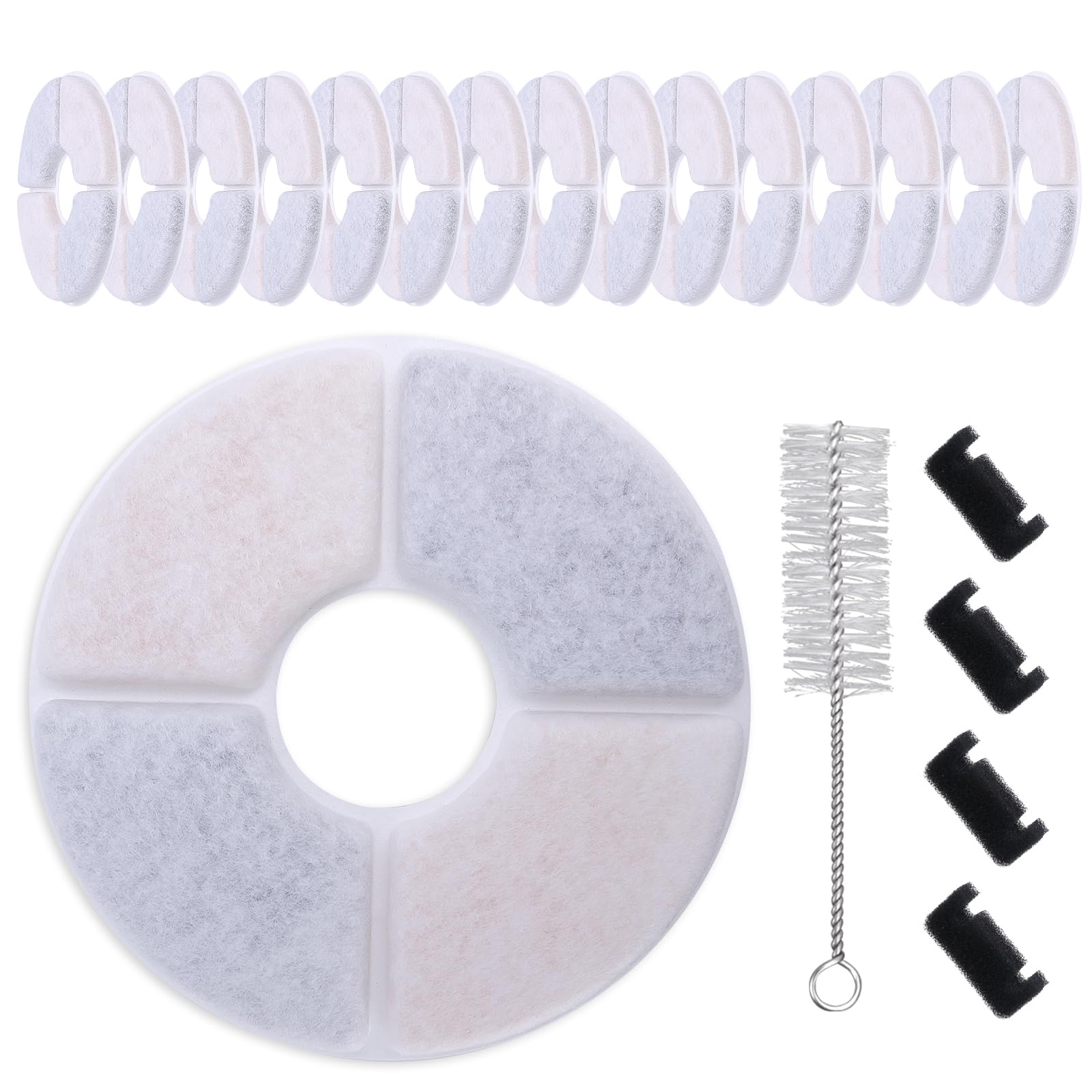 Photo 1 of 21-Piece Cat Fountain Filter Replacement Kit: Includes 16 Filters, 4 sponges, and 1 Brush. Features Double The Activated Carbon and ion Exchange Resin, Fitting Fits Most pet (not Compatible Catit).
