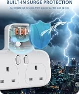 LENCENT Double Plug Adaptor with 3 USB Ports UK Surge Protected 13A 3250W view 3