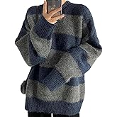 Women Striped Oversized Sweater Knitted Long Sleeve Y2K Pullover Jumper Tops