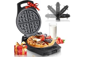 Aigostar Belgian Waffle Maker Thick 1.2", 8 Inch Flip Waffle Irons with Non Stick Surface, 900W Stuffed Waflera Electrica with Temperature Control, 4 Slice Rotating Round Waffle Cone Machine