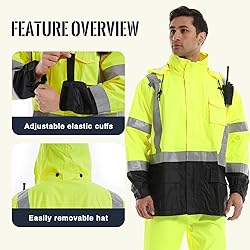 SKSAFETY Hi Vis Reflective Work Rain Jacket for Men