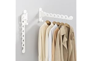 iMonse Wall Mount Clothes Drying Racks White Clothes Drying Organizer Rack Garment Hooks Aluminium Retractable Folding Indoor Wall Mounted Hanger Space Saver for Laundry Room Bedroom White 2Pack