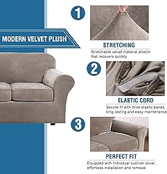 H.VERSAILTEX Real Velvet Plush 3 Piece Stretch Sofa