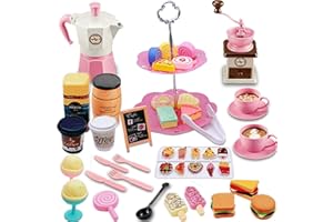 GIFTRRTOY Pretend Tea Party Set for Little Girls, 48 PCS Coffee Maker Set and Play Food Dessert Set for Kids Age 3 4 5 6 7 8 9, Kids Kitchen Pretend Play for Princess Girls Boys(Pink)