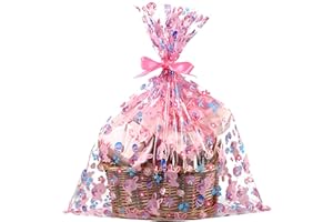 shareluck 24" x 30" Easter Bags 10 Packs Large Cellophane Wrap for Gift Baskets 2.5Mil Plastic Easter Cello for Baskets Cello Bags
