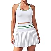 ATTRACO 2 Piece Tennis Dresses for Women High Waisted Pleated Skirt Sets Seamless Colorblock Golf Outfits