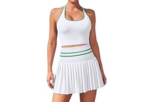 ATTRACO 2 Piece Tennis Dresses for Women High Waisted Pleated Skirt Sets Seamless Colorblock Golf Outfits