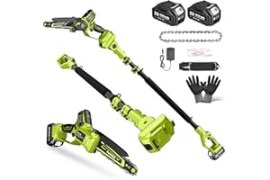 SUPSTABLE Electric Pole Saws for Tree Trimming, 8" & 6" Mini Chainsaw Cordless with Extension Pole & 2x4.0Ah Battery, 20V Brushless Pole Saw Battery Powered, 16 Ft Reach, Tree Trimmer Limb Branch Cutter Pruner