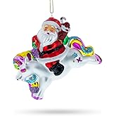 Santa Riding Rainbow Unicorn Glass Christmas Ornament