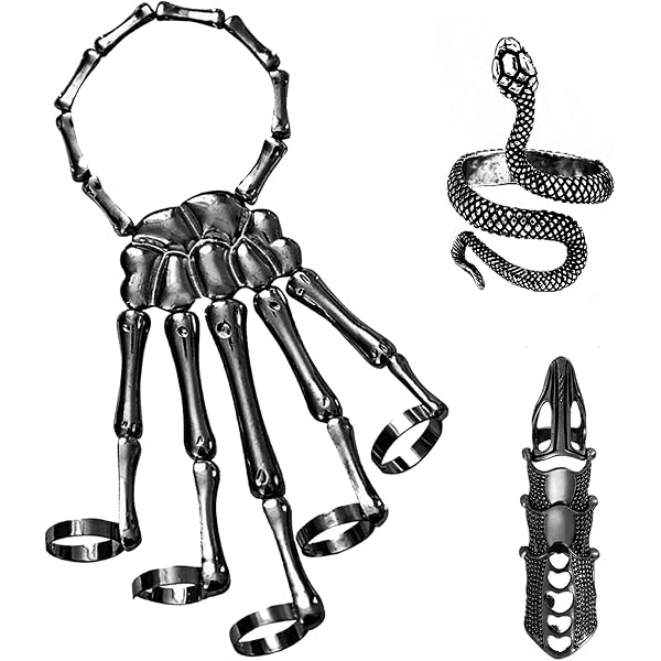Bracelet Main Squelette Halloween - Métal Réglable - Style Punk