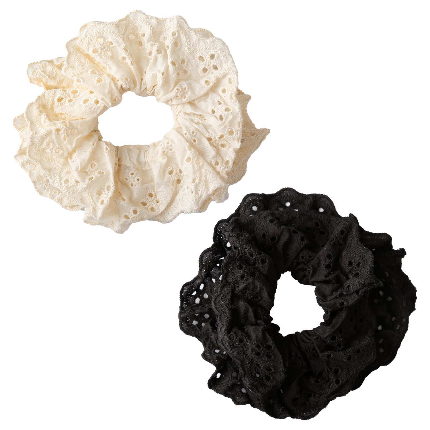 Bojueshaw 2pcs Double Layer Lace Scrunchies,Black White Scrunchie Good Squish Scrunchie,Thick Hair Bulk Scrunchies Accessories for Ladies Girls