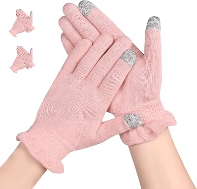 AovYoo 2 Pairs 100% Cotton Gloves for Eczema Dry Hands Touchscreen M
