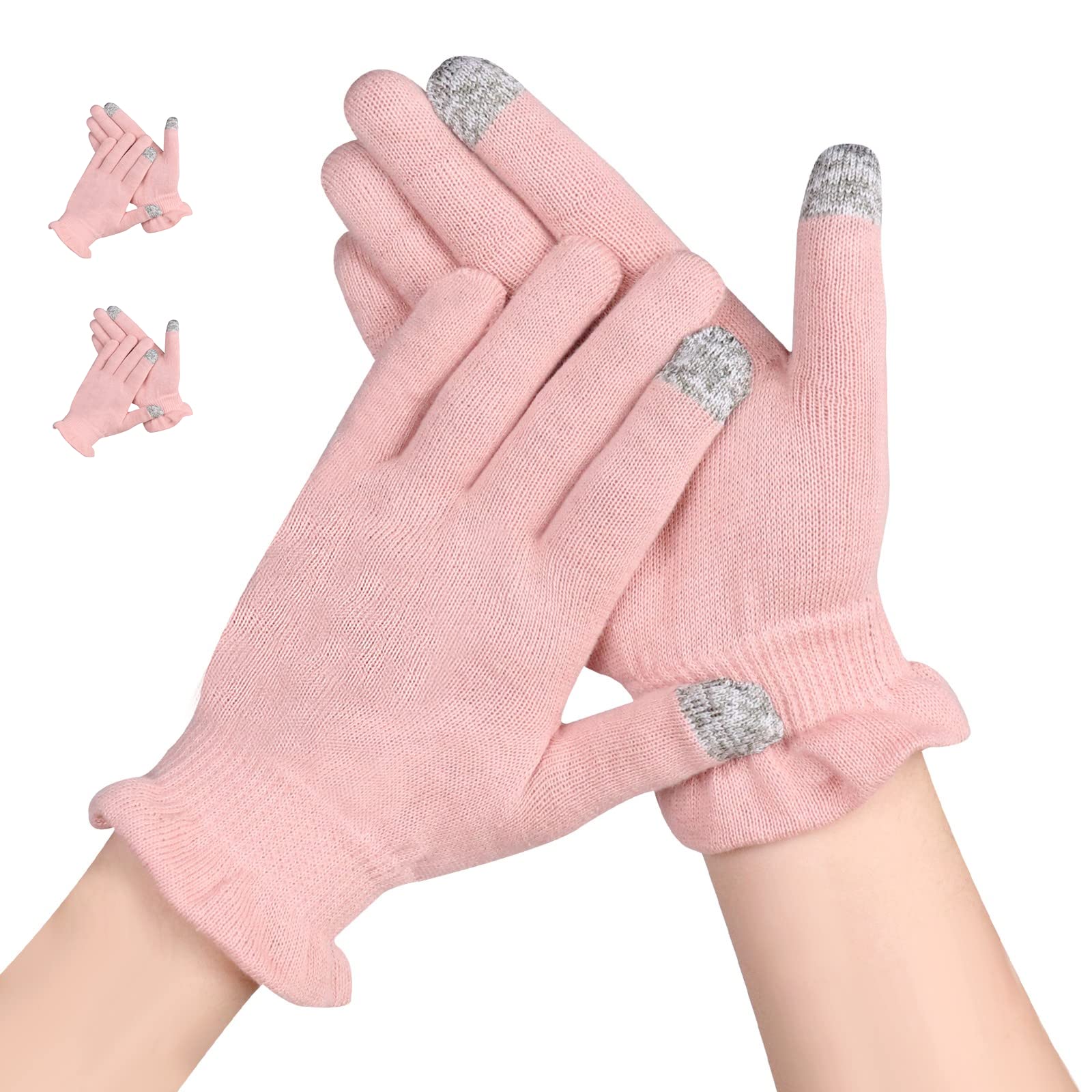 AovYoo 2 Pairs 100% Cotton Gloves for Eczema Dry Hands, Moisturising Gloves Touchscreen, Eczema Gloves for Women Men, SPA, Hand Care (S)