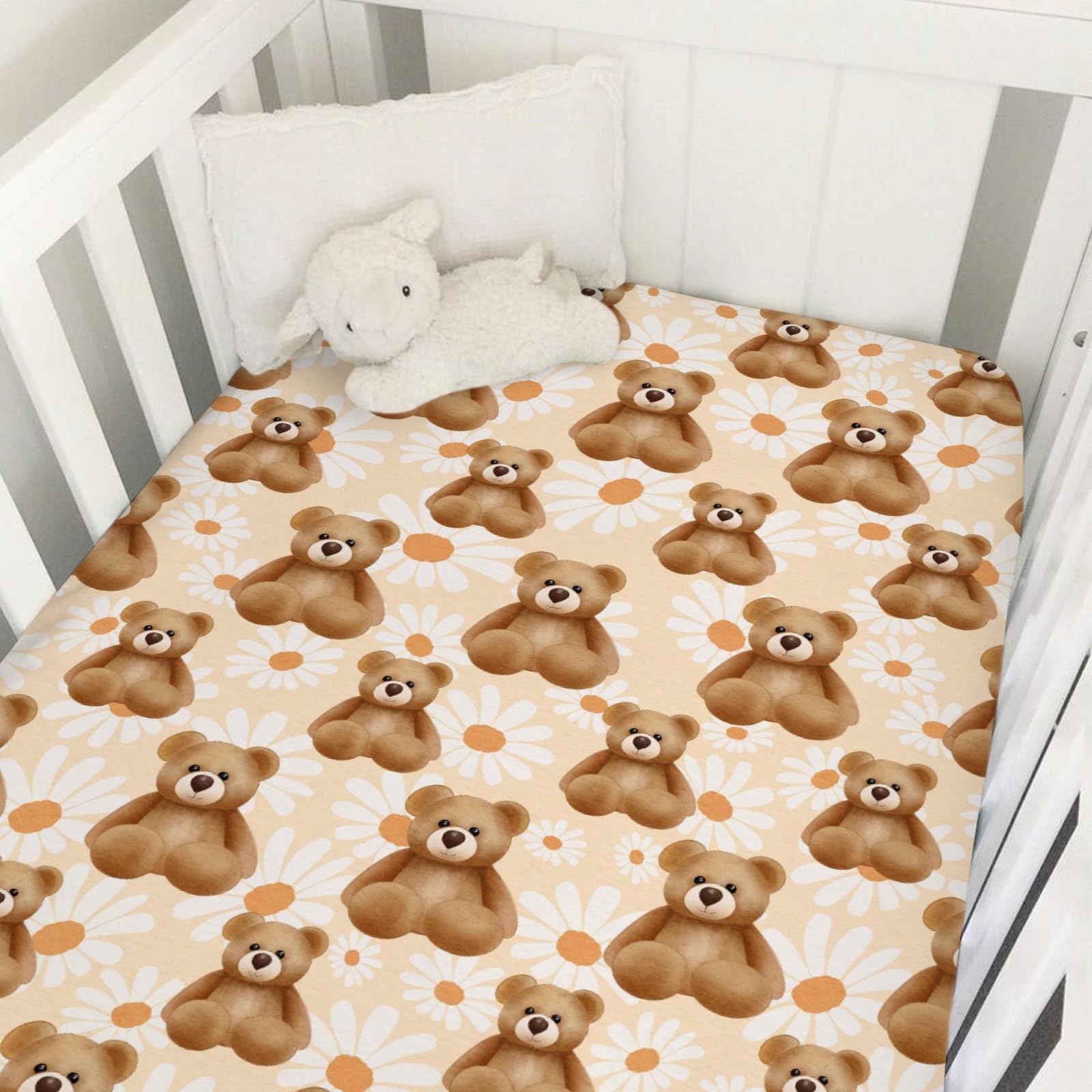 Cute Woodland Bear Daisy Flowers Baby Crib Sheets 52''x28'' Baby