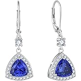 Inpasne Dangle Drop Earrings for Women 925 Sterling Silver Triangle Halo Leverback Earrings with Birthstone Jewelry for Her