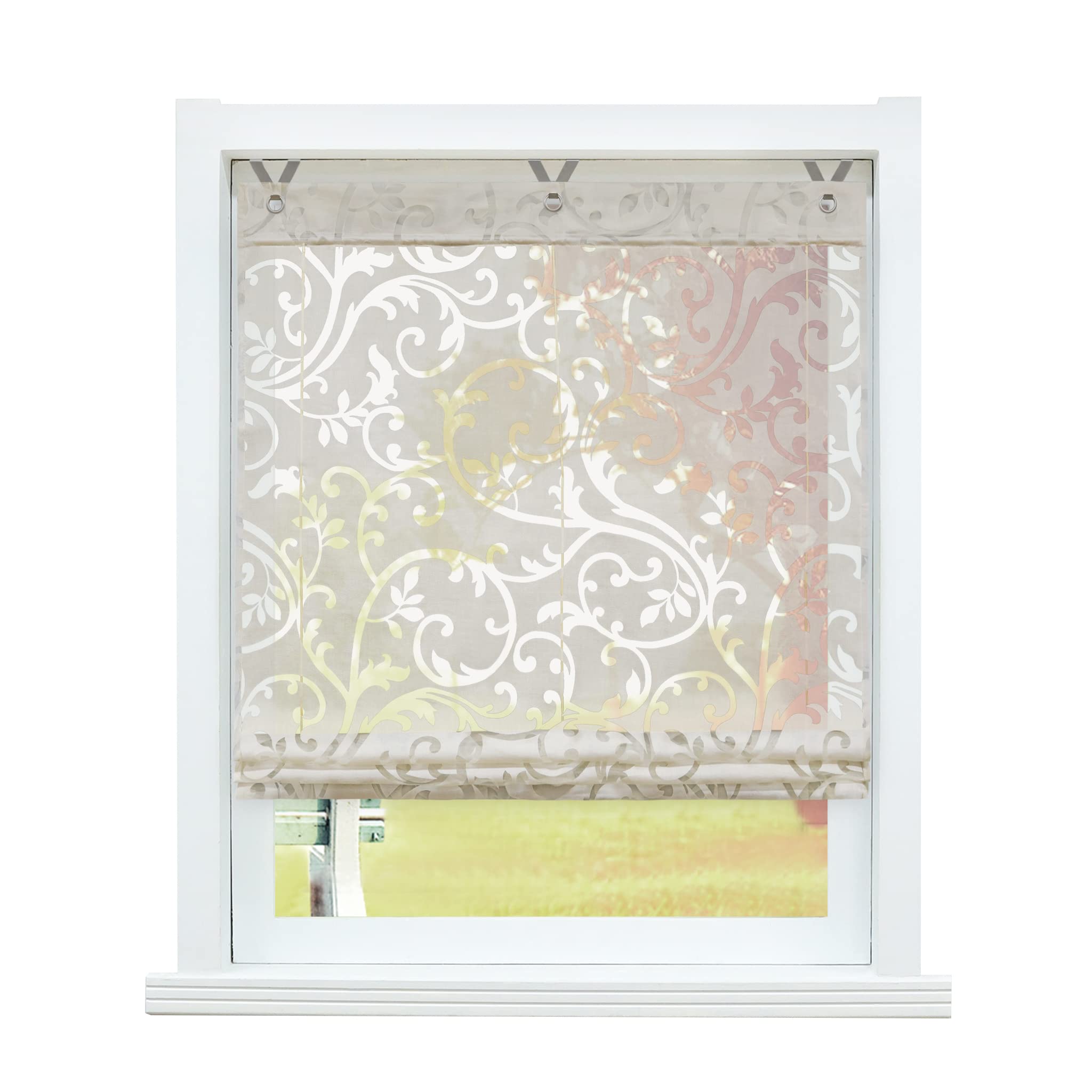 SCHOAL Roman Blind No Drilling Required Burnout Curtains Transparent Eyelet Roller Blind Curtains with Eyelets 1 Piece W x H 60 x 130 cm Sand